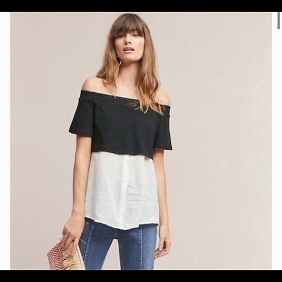 Postmark | black and white layered off shoulder top - Picture 1 of 6